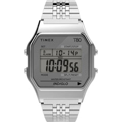 Timex Unisex Watch - T80 Grey Digital Dial Alarm Function Steel Bracelet | TW2R79300