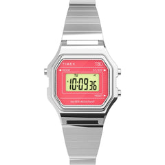 Timex Unisex Watch - T80 Mini Pink and Grey Dial Silver Band Digital | TW2U94200YB