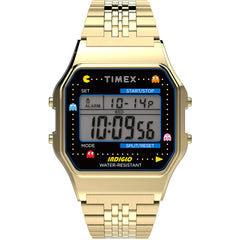 Timex Unisex Watch - T80 Pac-Man Grey Digital Dial Yellow Gold Bracelet | TW2U32000YB