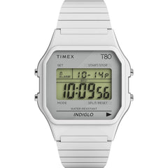 Timex Unisex Watch - T80 White Rectangular Case Steel Bracelet Digital | TW2U93700YB