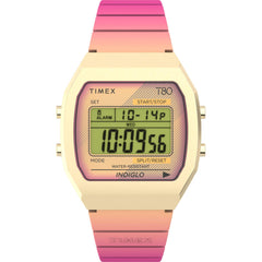 Timex Women's Digital Watch - T80 Chronograph Alarm Pink Resin Strap | TW2V74400YB