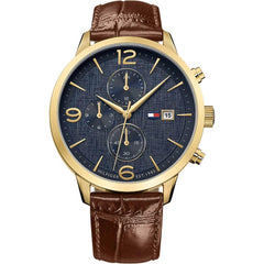 Tommy Hilfiger Men's Chronograph Watch - Blue Dial Brown Leather Strap | 1710359
