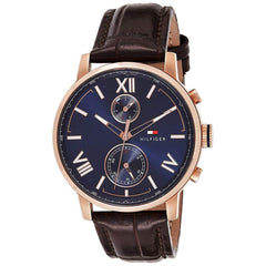 Tommy Hilfiger Men's Quartz Watch - Alden Day-Date Blue Dial Leather Strap | 1791308