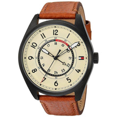 Tommy Hilfiger Men's Quartz Watch - Beige Dial Brown Leather Strap | 1791372