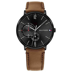 Tommy Hilfiger Men's Quartz Watch - Brooklyn Black Dial Brown Leather Strap | 1791510