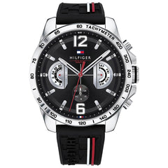 Tommy Hilfiger Men's Quartz Watch - Decker Day-Date Black Dial Rubber Strap | 1791473