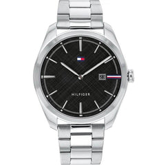 Tommy Hilfiger Men's Quartz Watch - Theo Black Dial Silver Steel Bracelet | 1710440