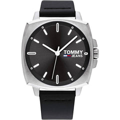 Tommy Hilfiger Men's Quartz Watch - Tommy Jeans Black Dial Leather Strap | 1791863