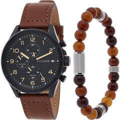 Tommy Hilfiger Men's Watch and Bracelet Gift Set - Black Dial Dual Time | 2770153