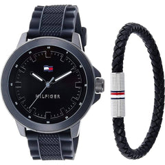 Tommy Hilfiger Men's Watch and Bracelet Gift Set - Black Silicone Strap | 2770151