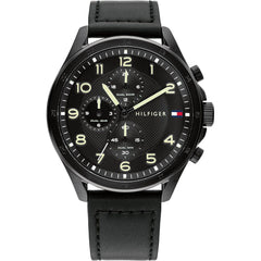 Tommy Hilfiger Men's Watch - Axel Dual Time Black Genuine Leather Strap | 1792004