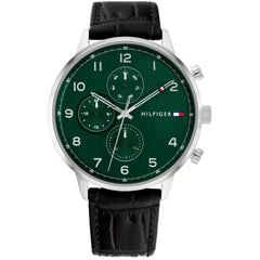 Tommy Hilfiger Men's Watch - Leonard Green Dial Black Leather Strap Quartz | 1791985