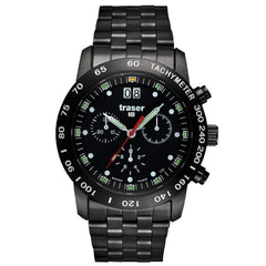 Traser 100254 Men's Classic Chrono Big Date Pro Black Dial Black IP Steel Watch
