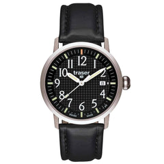 Traser 100322 Men's Classic Basic Type 3 Black Dial Black Leather Strap Watch