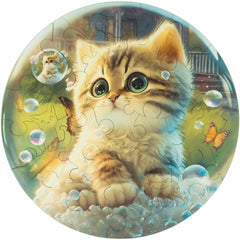 Unidragon Wooden Puzzle - Bubblezz Kitty Lacquer Coating Easy Complexity, 30 Pieces