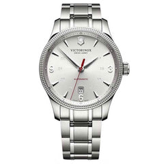 Victorinox Swiss Army Men's Alliance Silver Tone Dial Bracelet Automatic Watch and Knife Set | 241715.1