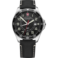Victorinox Swiss Army Men's Watch - FieldForce GMT Black Dial Leather Strap | 241895