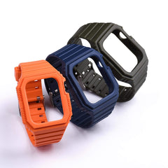 WareWel Apple Watch Compatible Rubber Watch Strap with Case Bumper