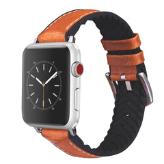 WareWel Apple Watch Compatible Sweatproof Geunine Leather and Silicone Hybrid Strap