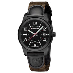 Wenger 01.0441.165 Men's Field Gear Black Dial Brown Nylon & Leather Strap Watch