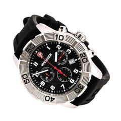 Wenger 01.0853.101 Men's Roadster Chrono Silver Bezel Black Dial Black Rubber Strap Watch