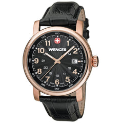 Wenger 01.1041.108 Men's Urban Classic Black Dial Rose Gold Steel Black Leather Strap Watch