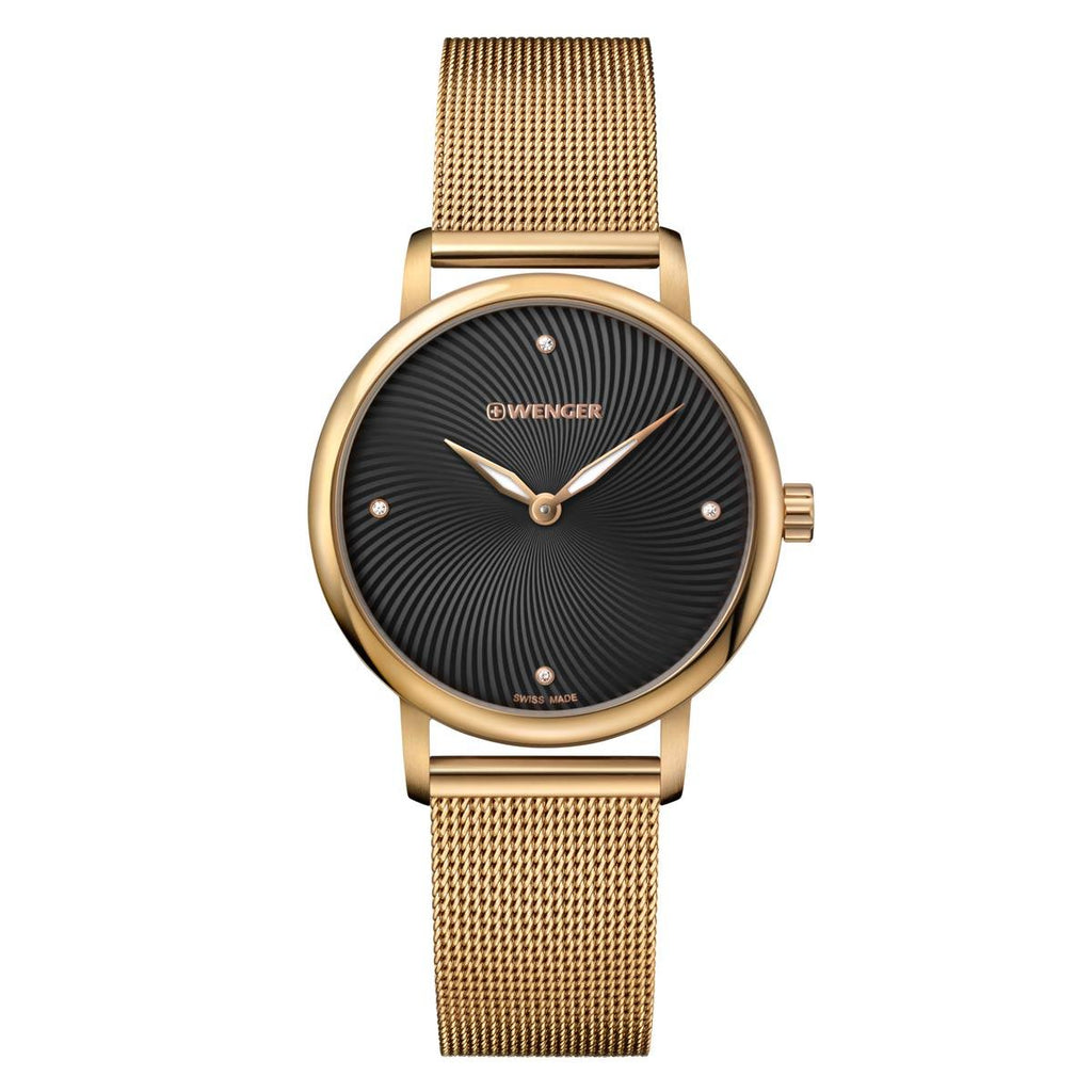 01.1721.102 Urban Donnissima Yellow Gold Steel Mesh Bracelet Black & Grey Dial Watch