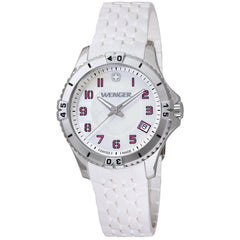 Wenger 0121.103 Women's Squadron Pink Accent MOP White Dial White Rubber Strap Watch
