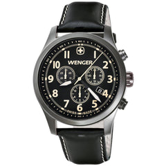 Wenger 0543.104 Men's Terragraph Black Dial Gunmetal IP Black Leather Strap Chronograph Watch