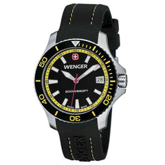 Wenger 0621.101 Women's Sea Force Yellow Accents Black Dial Silicon Rubber Strap Watch
