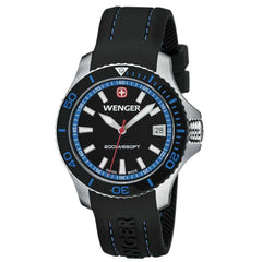 Wenger 0621.102 Women's Sea Force Blue Accents Black Dial Silicon Rubber Strap Watch