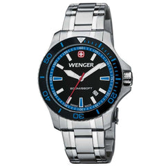 Wenger 0641.106 Men's Sea Force Swiss Made Blue Accents Black Dial Stainless Steel Watch