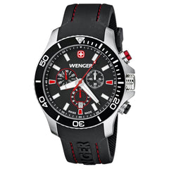 Wenger 0643.102 Men's Sea Force Black Dial Black Rubber Strap Chronograph Dive Watch