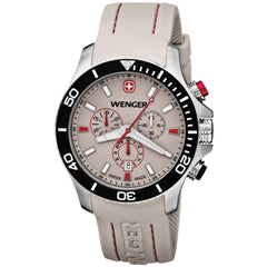Wenger 0643.105 Men's Sea Force White & Red Dial White Rubber Strap Chronograph Dive Watch