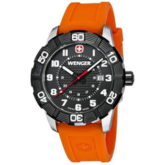 Wenger 0851.106 Men's Roadster Sport Black Bezel Black Dial Orange Rubber Strap Watch