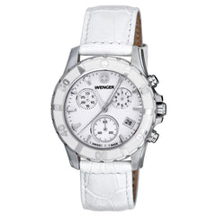 Wenger 70744 Women's Sport Elegance White MOP Dial White Leather Strap Chronograph Watch