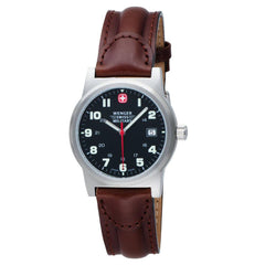 Wenger 72917 Men's Military Classic Field Sports Black Dial Brown Leather Strap Swiss Watch