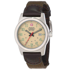 Wenger 72921 Women's Military Classic Field Sports Beige Dial Green Canvas & Brown Leather Strap Watch