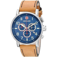 Wenger Men's Chronograph Watch - Attitude Blue Dial Brown Leather Strap | 01.0343.101