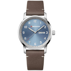 Wenger Men's Quartz Watch - Attitude Light Blue Dial Leather Strap | 01.1541.118