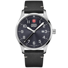 Wenger Men's Quartz Watch - Terragraph Black Dial Leather Strap | 01.9041.210C