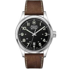 Wenger Men's Quartz Watch - Terragraph II Black Dial Brown Leather Strap | 79315C