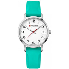 Wenger Women's Quartz Watch - Avenue White Dial Turquoise Silicone Strap | 01.1621.108