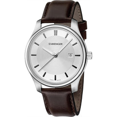 Wenger Women's Quartz Watch - City Classic Silver Tone Dial Brown Strap | 01.1421.119