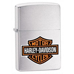Zippo 200HDH252 Classic Black Harley Davidson Logo Brushed Chrome Windproof Lighter