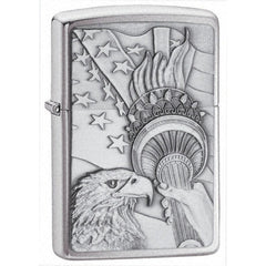 Zippo 20895 Classic Brushed Chrome Something Patriotic Emblem Windproof Lighter