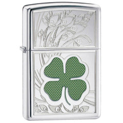 Zippo 24699 Classic High Polish Chrome Four Leaf Clover Thumbprint Windproof Lighter