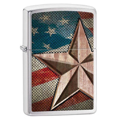 Zippo 28653 Classic Retro American Star Brushed Chrome Windproof Pocket Lighter