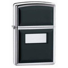 Zippo 355 Black Ultralite High Polish Chrome Black Emblem Windproof Pocket Lighter