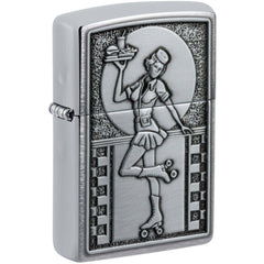 Zippo Lighter - Roller Waitress Design Brushed Chrome Refillable Windproof | 48904